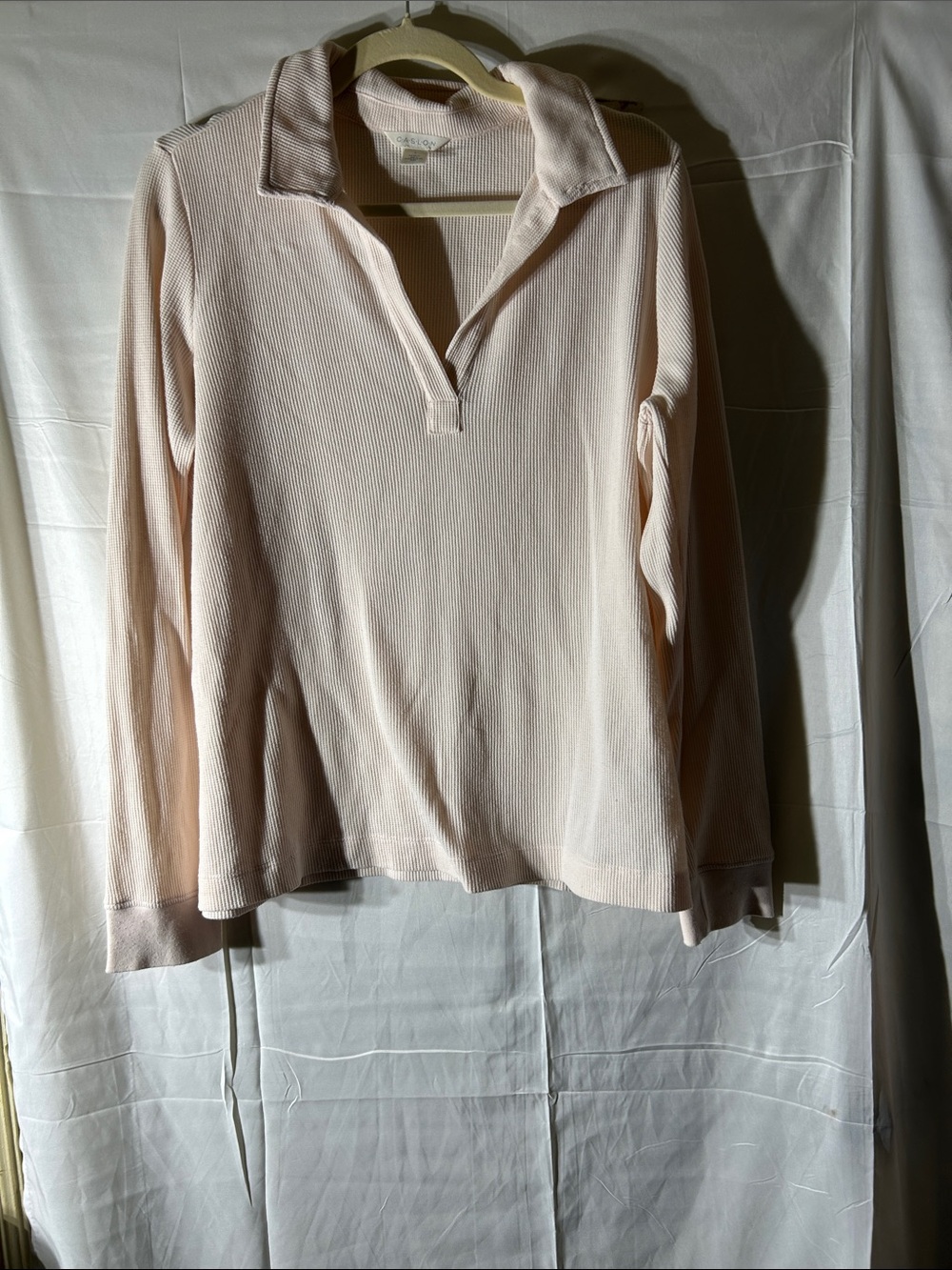 Classic Collared Long-Sleeve Top in Light Blush
